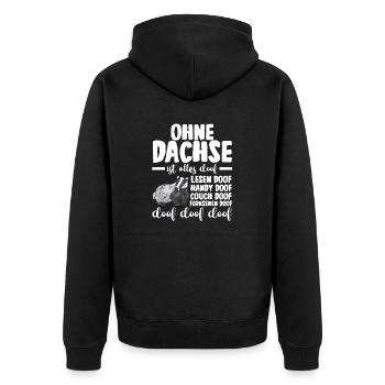 Tiermotiv Dachs - Unisex Premium Bio Zip Hoodie - Schwarz - Hinten - Nico (187cm)