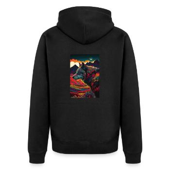 Colorful Painting Wolf in the Sunset – Design - Unisex Premium Bio Zip Hoodie - Schwarz - Hinten - Nico (187cm)