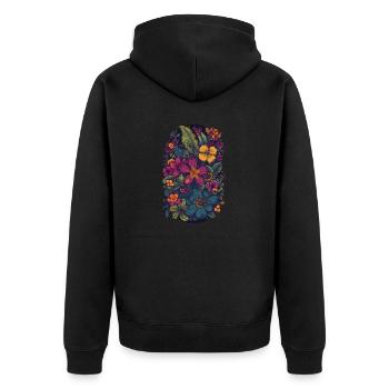 Floral Lila Exotische Blumen - Design - Unisex Premium Bio Zip Hoodie - Schwarz - Hinten - Nico (187cm)