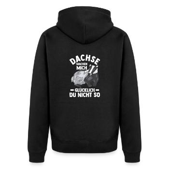 Tiermotiv Dachs - Unisex Premium Bio Zip Hoodie - Schwarz - Hinten - Nico (187cm)