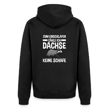 Tiermotiv Dachs - Unisex Premium Bio Zip Hoodie - Schwarz - Hinten - Nico (187cm)