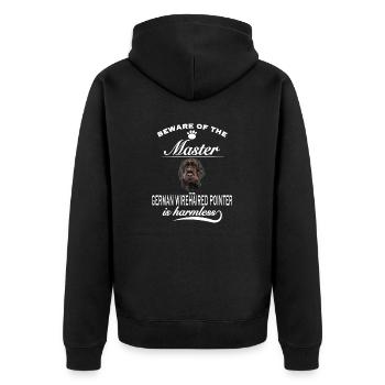 Beware of the master, German Wirehaired Pointer - Unisex Premium Bio Zip Hoodie - Schwarz - Hinten - Nico (187cm)