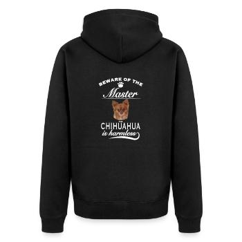 Beware of the master, harmless Chihuahua - Unisex Premium Organic Zip Hoodie - black - Back - Nico (187cm)