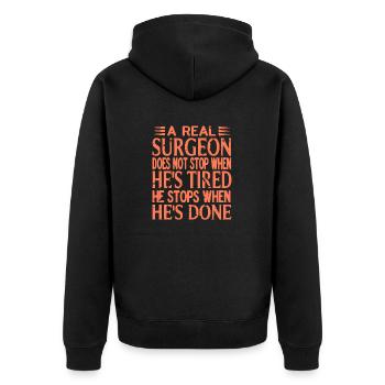 A Real Surgeon Does Not Stop When He's Tired Retro - Unisex Premium Bio Zip Hoodie - Schwarz - Hinten - Nico (187cm)