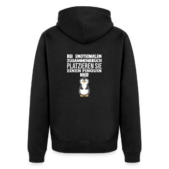 Tiermotiv Pinguin - Unisex Premium Bio Zip Hoodie - Schwarz - Hinten - Nico (187cm)