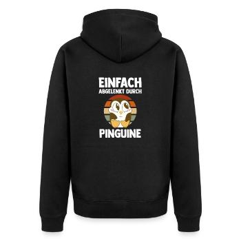 Tiermotiv Pinguin - Unisex Premium Bio Zip Hoodie - Schwarz - Hinten - Nico (187cm)