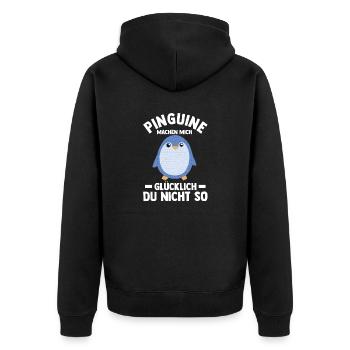 Tiermotiv Pinguin - Unisex Premium Bio Zip Hoodie - Schwarz - Hinten - Nico (187cm)