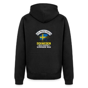 Ich Muss Nach Schweden Die Fische Vermissen Mich - Unisex Premium Bio Zip Hoodie - Schwarz - Hinten - Nico (187cm)