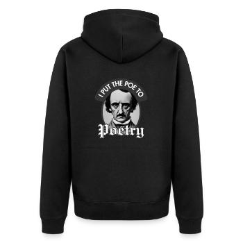 Ich habe das Wortspiel Poe zu Poesie gesetzt - Unisex Premium Bio Zip Hoodie - Schwarz - Hinten - Nico (187cm)