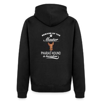 Beware of the master, harmless Pharao Hound - Unisex Premium Bio Zip Hoodie - Schwarz - Hinten - Nico (187cm)