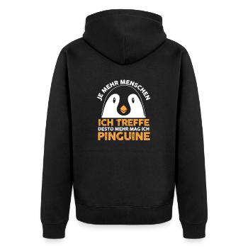 Tiermotiv Pinguin - Unisex Premium Bio Zip Hoodie - Schwarz - Hinten - Nico (187cm)