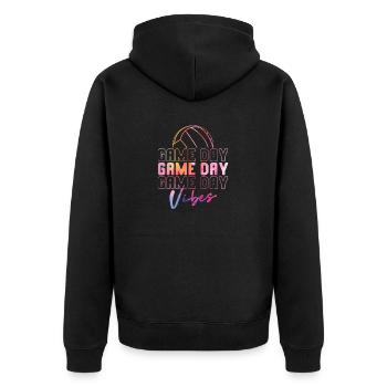 Spieltag Vibes Volleyball Mama Stolz Papa Sport - Unisex Premium Bio Zip Hoodie - Schwarz - Hinten - Nico (187cm)