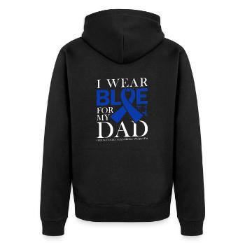 Ich Trage Blau Für Meinen Vater - Bewusstsein Für - Unisex Premium Bio Zip Hoodie - Schwarz - Hinten - Nico (187cm)