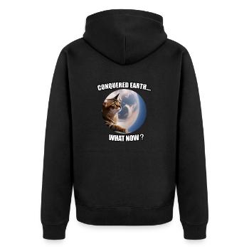 Katze erobert Welt - Unisex Premium Bio Zip Hoodie - Schwarz - Hinten - Nico (187cm)