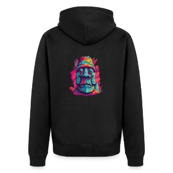 Moai Osterinsel monumentale bunte Statue - Unisex Premium Bio Zip Hoodie - Schwarz - Hinten - Nico (187cm)