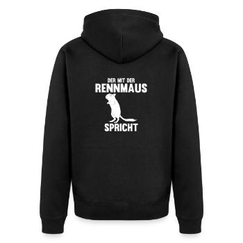 Maus Mäuse Rennmaus - Unisex Premium Bio Zip Hoodie - Schwarz - Hinten - Nico (187cm)