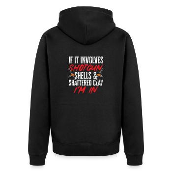 Trapschießen Skeet Tontaubenschießen - Unisex Premium Bio Zip Hoodie - Schwarz - Hinten - Nico (187cm)
