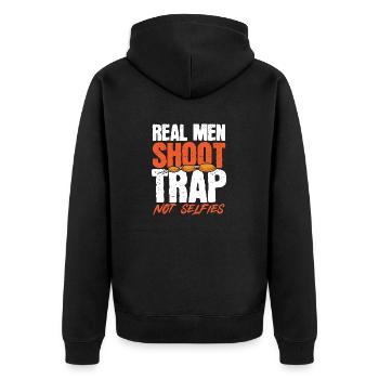 Trapschießen Skeet Tontaubenschießen - Unisex Premium Bio Zip Hoodie - Schwarz - Hinten - Nico (187cm)