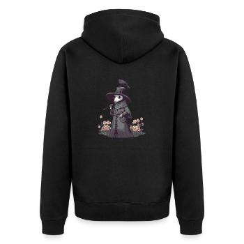 Pastel Goth Creepy Plague Doctor Roses & Pentagram - Unisex Premium Bio Zip Hoodie - Schwarz - Hinten - Nico (187cm)
