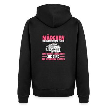 Feuerwehr Feuerwehrfrau - Unisex Premium Bio Zip Hoodie - Schwarz - Hinten - Nico (187cm)