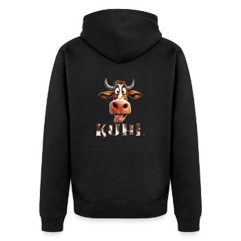 Lustiges Kuh Kuhl Bauer fun Dorf - Unisex Premium Bio Zip Hoodie - Schwarz - Hinten - Nico (187cm)