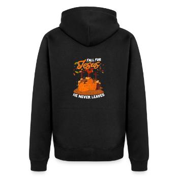Fall für Jesus Er verlässt nie lustige Herbst - Unisex Premium Bio Zip Hoodie - Schwarz - Hinten - Nico (187cm)
