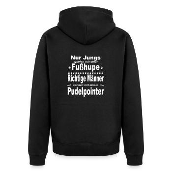 Jungs, Männer, Fußhupe - Pudelpointer - Unisex Premium Bio Zip Hoodie - Schwarz - Hinten - Nico (187cm)