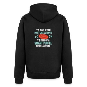 Ultimate Frisbee Wurfscheibe - Unisex Premium Bio Zip Hoodie - Schwarz - Hinten - Nico (187cm)