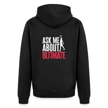 Ultimate Frisbee Wurfscheibe - Unisex Premium Bio Zip Hoodie - Schwarz - Hinten - Nico (187cm)