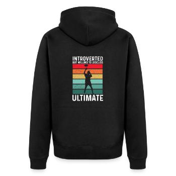 Ultimate Frisbee Wurfscheibe - Unisex Premium Bio Zip Hoodie - Schwarz - Hinten - Nico (187cm)