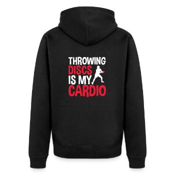Ultimate Frisbee Wurfscheibe - Unisex Premium Bio Zip Hoodie - Schwarz - Hinten - Nico (187cm)