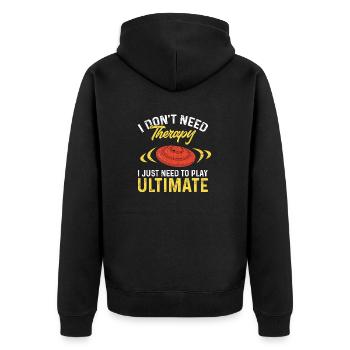 Ultimate Frisbee Wurfscheibe - Unisex Premium Bio Zip Hoodie - Schwarz - Hinten - Nico (187cm)