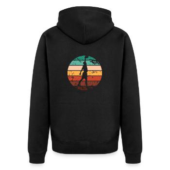 Ultimate Frisbee Wurfscheibe - Unisex Premium Bio Zip Hoodie - Schwarz - Hinten - Nico (187cm)