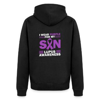 I wear purple for my son Lupus Awareness - Unisex Premium Organic Zip Hoodie - black - Back - Nico (187cm)