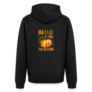 Hello Autumn Leaves Autumn Floral Pumpkin Flowers - Unisex Premium Organic Zip Hoodie - black - Back - Nico (187cm)