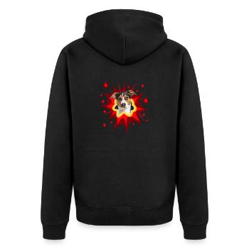 Comic Dog Design - Pow - Ratonero - Unisex Premium Organic Zip Hoodie - black - Back - Nico (187cm)