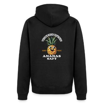 Probieren Sie meinen exotischen Saft - Unisex Premium Bio Zip Hoodie - Schwarz - Hinten - Nico (187cm)