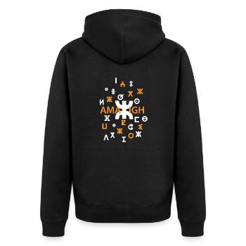 AMAZIGH SYMBOL BERBER Z IMAZIGHEN KABYLEN JUWEL - Unisex Premium Bio Zip Hoodie - Schwarz - Hinten - Nico (187cm)