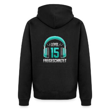 Level 15 Freigeschaltet Geburtstagsgeschenk - Unisex Premium Bio Zip Hoodie - Schwarz - Hinten - Nico (187cm)