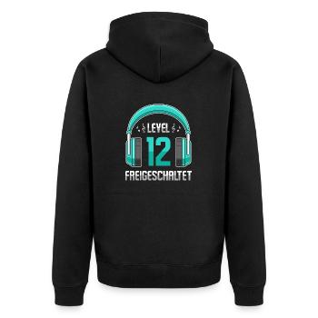 Level 12 Freigeschaltet Geburtstagsgeschenk - Unisex Premium Bio Zip Hoodie - Schwarz - Hinten - Nico (187cm)