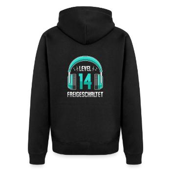 Level 14 Freigeschaltet Geburtstagsgeschenk - Unisex Premium Bio Zip Hoodie - Schwarz - Hinten - Nico (187cm)