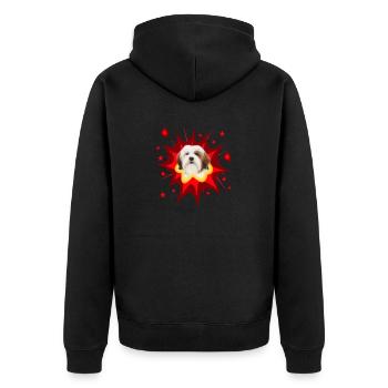Comic Hund Design - Pow - Lhasa Apso - Unisex Premium Bio Zip Hoodie - Schwarz - Hinten - Nico (187cm)