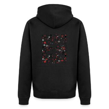 AMAZIGH BERBER KABYLISCHES KABYLISCHES MOTIV - Unisex Premium Bio Zip Hoodie - Schwarz - Hinten - Nico (187cm)