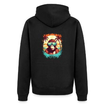 Monkey Business am Strand: Einzigartiger Sommerurlaub - Unisex Premium Bio Zip Hoodie - Schwarz - Hinten - Nico (187cm)