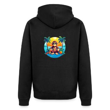 Beachside Monkey Adventure: un été frais et confortable - Veste à capuche bio Premium Unisexe - noir - Dos - Nico (187cm)