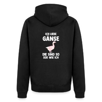 Gans Gänse - Unisex Premium Bio Zip Hoodie - Schwarz - Hinten - Nico (187cm)