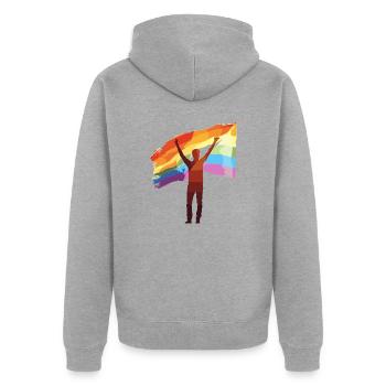 Rainbow : Farben der Liebe - Unisex Premium Bio Zip Hoodie - Grau meliert - Hinten - Nico (187cm)