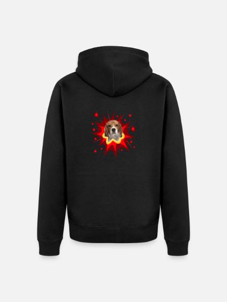 Comic Hund Design - Pow - Beagle - Unisex Premium Bio Zip Hoodie - Schwarz