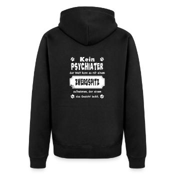 Kein Psychiater - Lustiger Spruch - Zwergspitz - Unisex Premium Bio Zip Hoodie - Schwarz - Hinten - Nico (187cm)