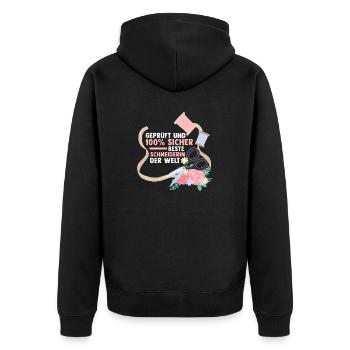 Näher Schneiderin - Unisex Premium Bio Zip Hoodie - Schwarz - Hinten - Nico (187cm)